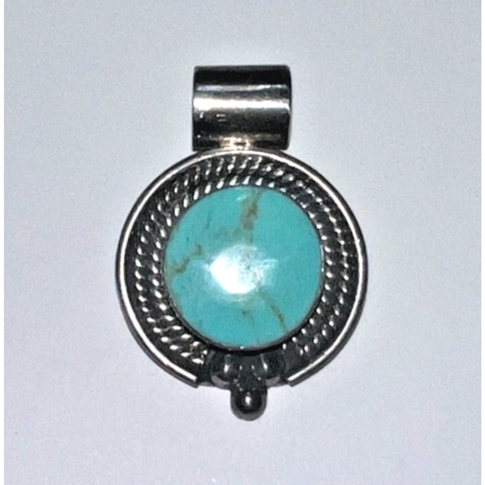 Vintage Mexican Sterling Silver Ati 925 Pendant With Kingman Turquoise